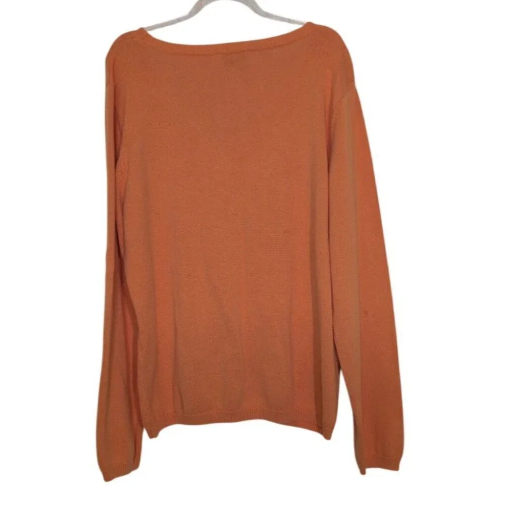 Talbots Pima Cotton Sweater Womens Size XL Orange Center Cable Knit V Neck